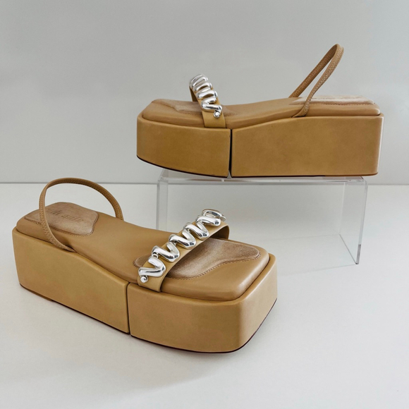 Cult Gaia Onyx Platform Slingback Sandal Silver Spiral Tan EU 38 NWOT - Picture 3 of 13